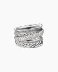 Crossover Five Row Ring|Sterling Silver with Diamonds, 17.5mm
