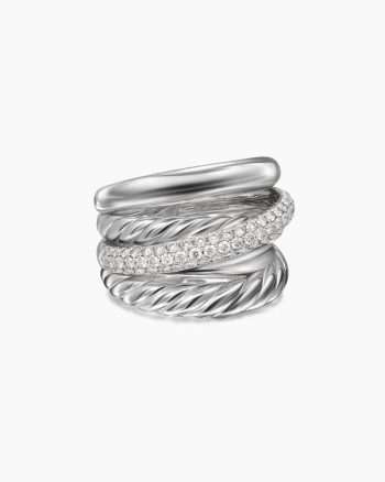Crossover Five Row Ring|Sterling Silver with Diamonds, 17.5mm