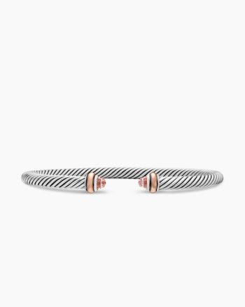 Classic Cable Bracelet|Sterling Silver with 18K Rose Gold and Morganite, 4mm