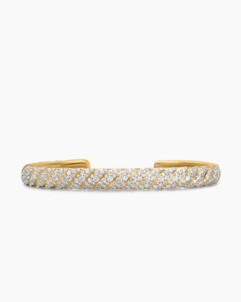 Sculpted Cable Cuff Bracelet|18K Yellow Gold with Diamonds, 7mm