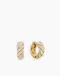 Sculpted Cable Hoop Earrings|18K Yellow Gold with Diamonds, 14.4mm
