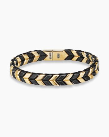Chevron Woven Bracelet|18K Yellow Gold with Black Titanium and Black Nylon, 9mm
