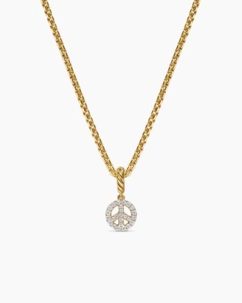 Micro Pavé Peace Sign Amulet|18K Yellow Gold with Diamonds, 7.6mm