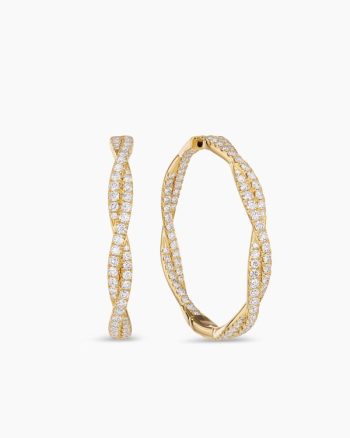 Floating Diamonds Hoop Earrings|Yellow Gold
