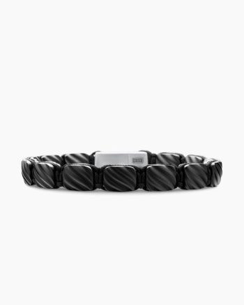 Sculpted Cable Woven Tile Bracelet|Black Titanium with Sterling Silver and Black Nylon, 8.5mm