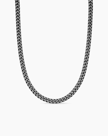 Curb Chain Necklace|Black Titanium with Diamonds, 7mm