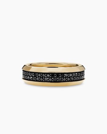 Beveled Two Row Band Ring|18K Yellow Gold with Black Diamonds, 8mm
