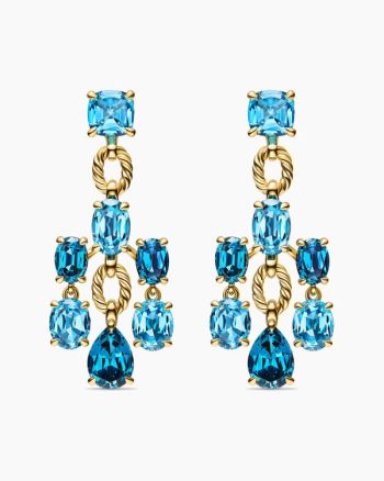 Marbella Chandelier Earrings|18K Yellow Gold with Blue Topaz and Hampton Blue Topaz, 57mm