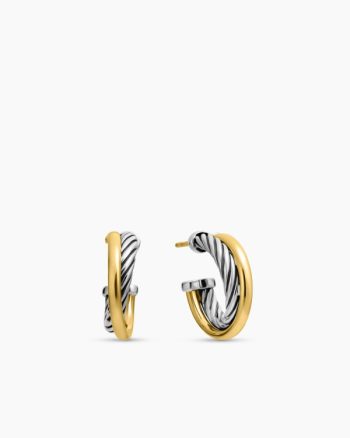 Crossover Hoop Earrings|Sterling Silver with 18K Yellow Gold, 17mm