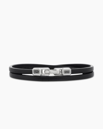 Streamline® Double Wrap Bracelet|Black Leather with Sterling Silver, 5.2mm