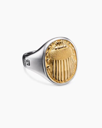Petrvs® Scarab Signet Ring|Sterling Silver with 18K Yellow Gold, 21.5mm