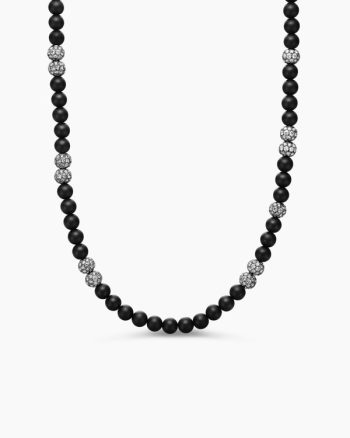 Spiritual Beads Necklace|Sterling Silver with Black Onyx and Pavé Diamonds, 6mm