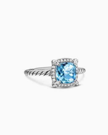 Petite Chatelaine® Pavé Bezel Ring|Sterling Silver with Blue Topaz and Diamonds, 7mm
