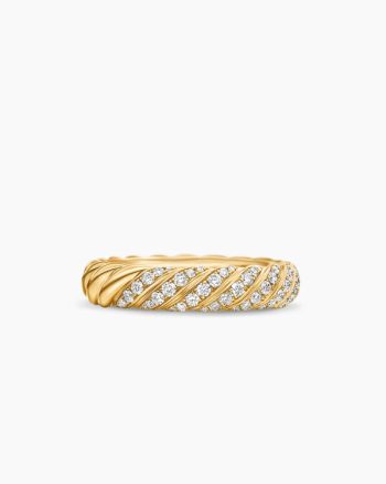 Sculpted Cable Band Ring|18K Yellow Gold with Diamonds, 4.6mm
