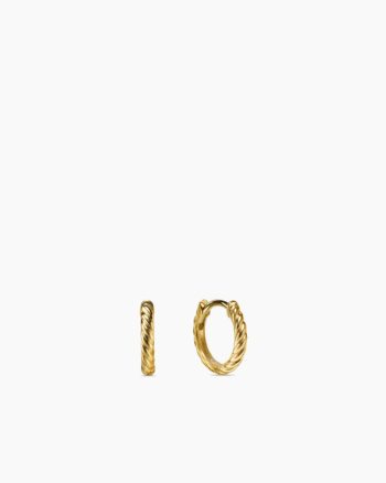 Sculpted Cable Micro Huggie Hoop Earrings|18K Yellow Gold, 10.7mm