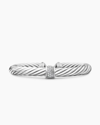 Classic Cable Station Bracelet|Sterling Silver with Pavé Diamonds, 7mm
