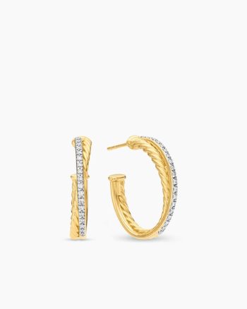 Crossover Hoop Earrings|18K Yellow Gold with Diamonds, 26.5mm