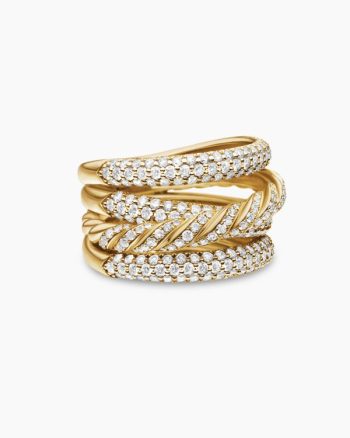 Sculpted Cable Four Row Ring|18K Yellow Gold with Diamonds, 15mm