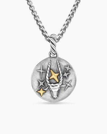 Capricorn Amulet|Sterling Silver with 18K Yellow Gold and Diamonds, 19mm