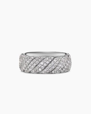 Sculpted Cable Pavé Band Ring|18K White Gold with Diamonds, 8.5mm