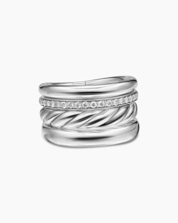 DY Mercer® Four Row Ring|Sterling Silver with Diamonds, 13.8mm