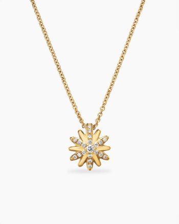 Petite Starburst Pendant Necklace|18K Yellow Gold with Diamonds, 10.5mm