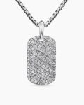 Sculpted Cable Tag|18K White Gold with Diamonds, 27mm