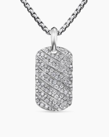 Sculpted Cable Tag|18K White Gold with Diamonds, 27mm