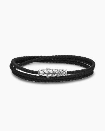 Chevron Triple Wrap Bracelet|Black Leather with Sterling Silver, 3mm