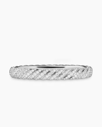 Sculpted Cable Bangle Bracelet|18K White Gold with Diamonds, 8mm