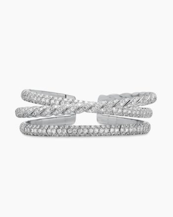 Sculpted Cable Flex Three Row Bracelet|18K White Gold with Diamonds, 18.5mm