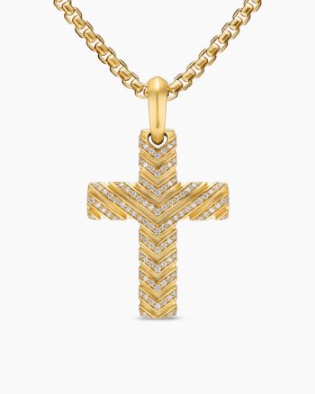 Chevron Cross Pendant|18K Yellow Gold with Diamonds, 36mm