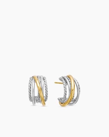 Crossover Shrimp Earrings|Sterling Silver with 18K Yellow Gold, 19.5mm