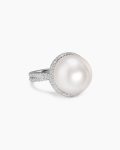 DY Lumina Pearl Pavé Continuance Ring|White Gold with Diamonds