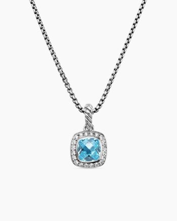 Petite Albion® Pendant Necklace|Sterling Silver with Blue Topaz and Diamonds, 7mm