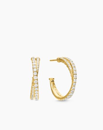 Pavé Crossover Hoop Earrings|18K Yellow Gold with Diamonds, 24mm