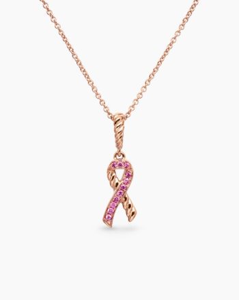 Cable Collectibles® Ribbon Necklace|18K Rose Gold with Pavé Pink Sapphires, 15.7mm