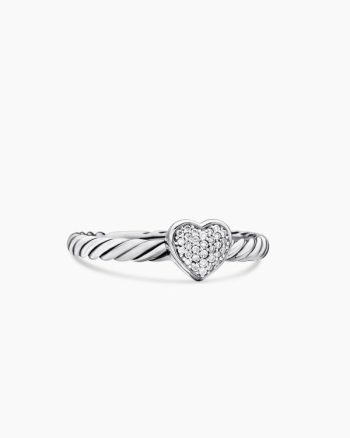 Cable Collectibles® Heart Stack Ring|Sterling Silver with Pavé Diamonds, 6.2mm
