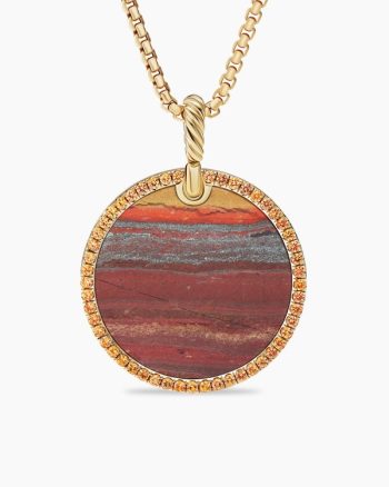 Limited DY Elements® Disc Pendant|18K Yellow Gold with Jasper and Pavé Orange Sapphires, 32mm