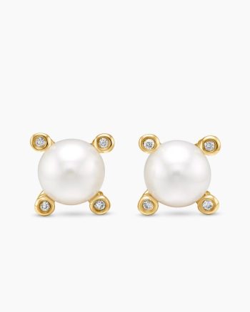 Pearl Stud Earrings|18K Yellow Gold with Pearls and Diamonds, 7.4mm