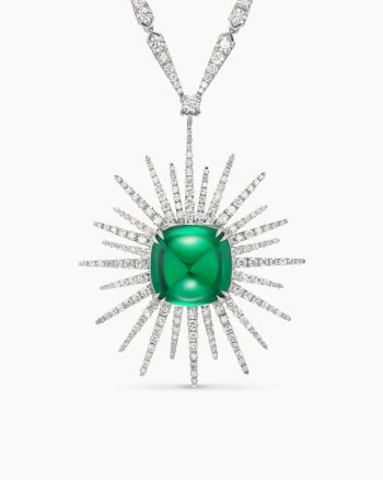 Starburst Star Pendant Necklace|White Gold with Emerald and Diamonds