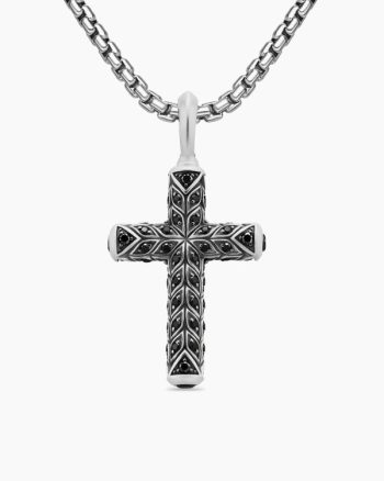 Chevron Cross Pendant|Sterling Silver with Black Diamonds, 36mm