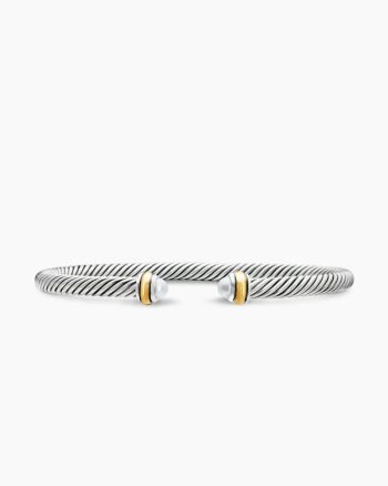 Classic Cable Bracelet|Sterling Silver with 18K Yellow Gold and Pearls, 4mm