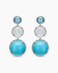 Chatelaine® Round Drop Earrings|Sterling Silver with Turquoise, Milky Rose Quartz and Blue Topaz, 47mm