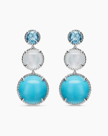 Chatelaine® Round Drop Earrings|Sterling Silver with Turquoise, Milky Rose Quartz and Blue Topaz, 47mm