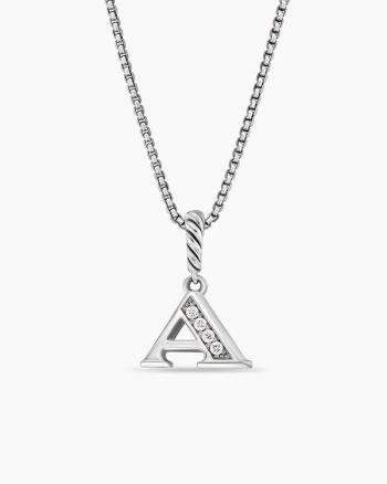 Pavé Initial Pendant Necklace|Sterling Silver with Diamond A