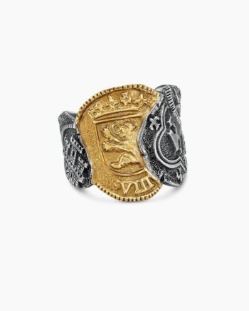 Shipwreck Coin Signet Ring|Sterling Silver with 18K Yellow Gold, 24mm