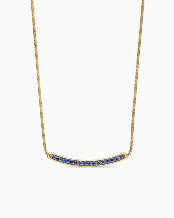 Petite Pavé Bar Necklace|18K Yellow Gold with Blue Sapphires, 1.25mm