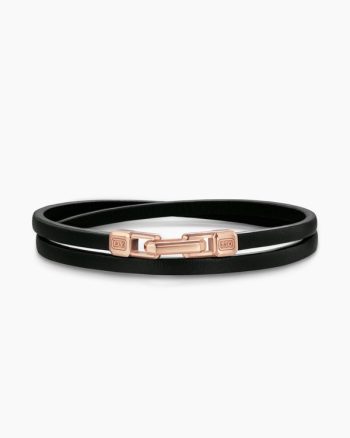 Streamline® Double Wrap Bracelet|Black Leather with 18K Rose Gold, 5.2mm
