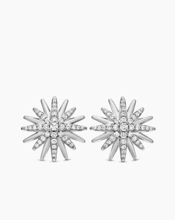 Starburst Stud Earrings|Sterling Silver with Diamonds, 19mm